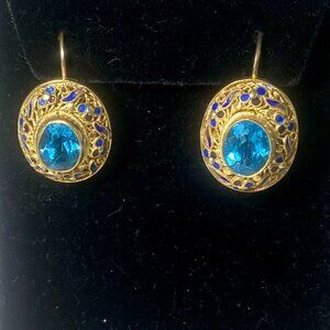 Barbara Garwood Blue Topaz Earrings 24KT Gold Over Sterling Collectable Mongolia